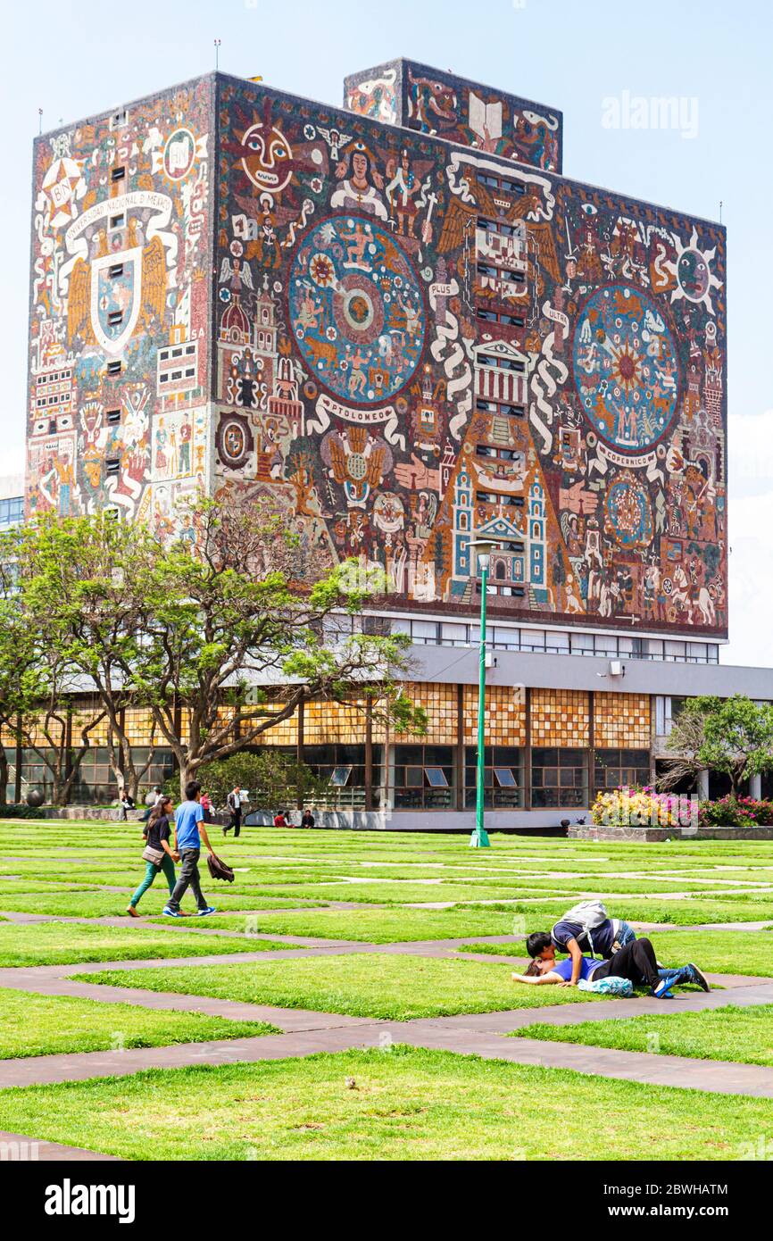 Mexico,North,Mexico City,DF México,Federal District,Distrito Federal,Ciudad Universitaria,UNAM,Biblioteca Central,Central Library,outside exterior,fro Stock Photo