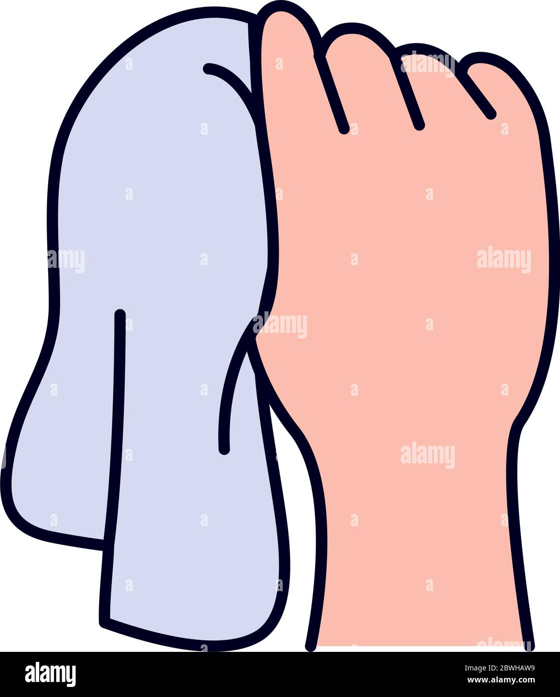hand with towel icon over white background, line and fill style, vector ...