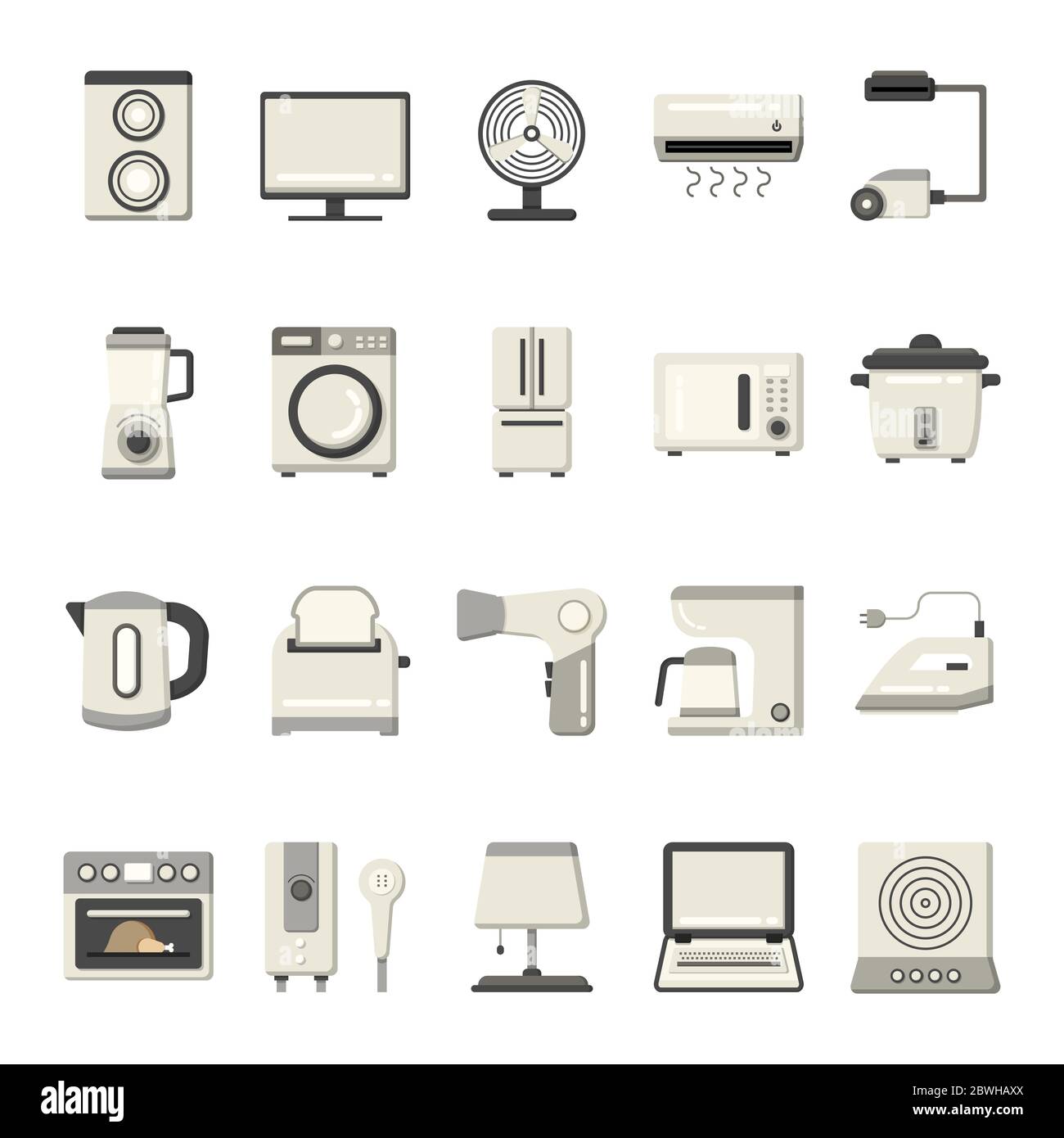 20 household appliances flat icon set. Stock Vector