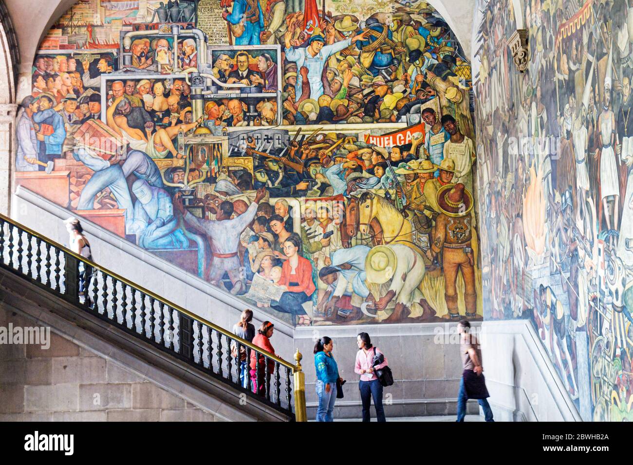 Mexico City,DF México,Federal District,Distrito Federal,Centro historico,Zocalo,Plaza de la Constitucion,Palacio Nacional,National Palace,mural,Mexica Stock Photo