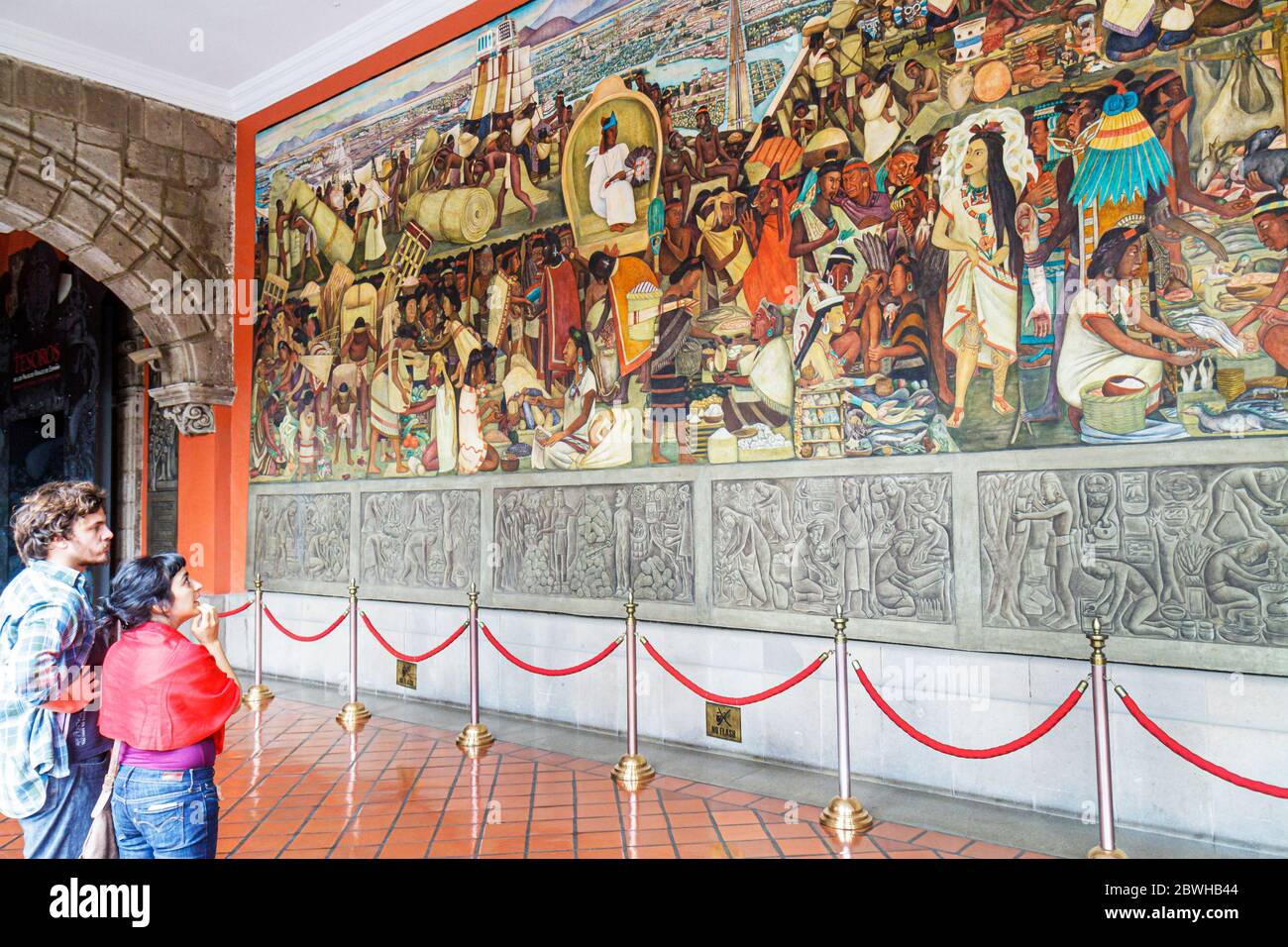 Mexico City,DF México,Federal District,Distrito Federal,Centro historico,Zocalo,Plaza de la Constitucion,Palacio Nacional,National Palace,mural,Mexica Stock Photo