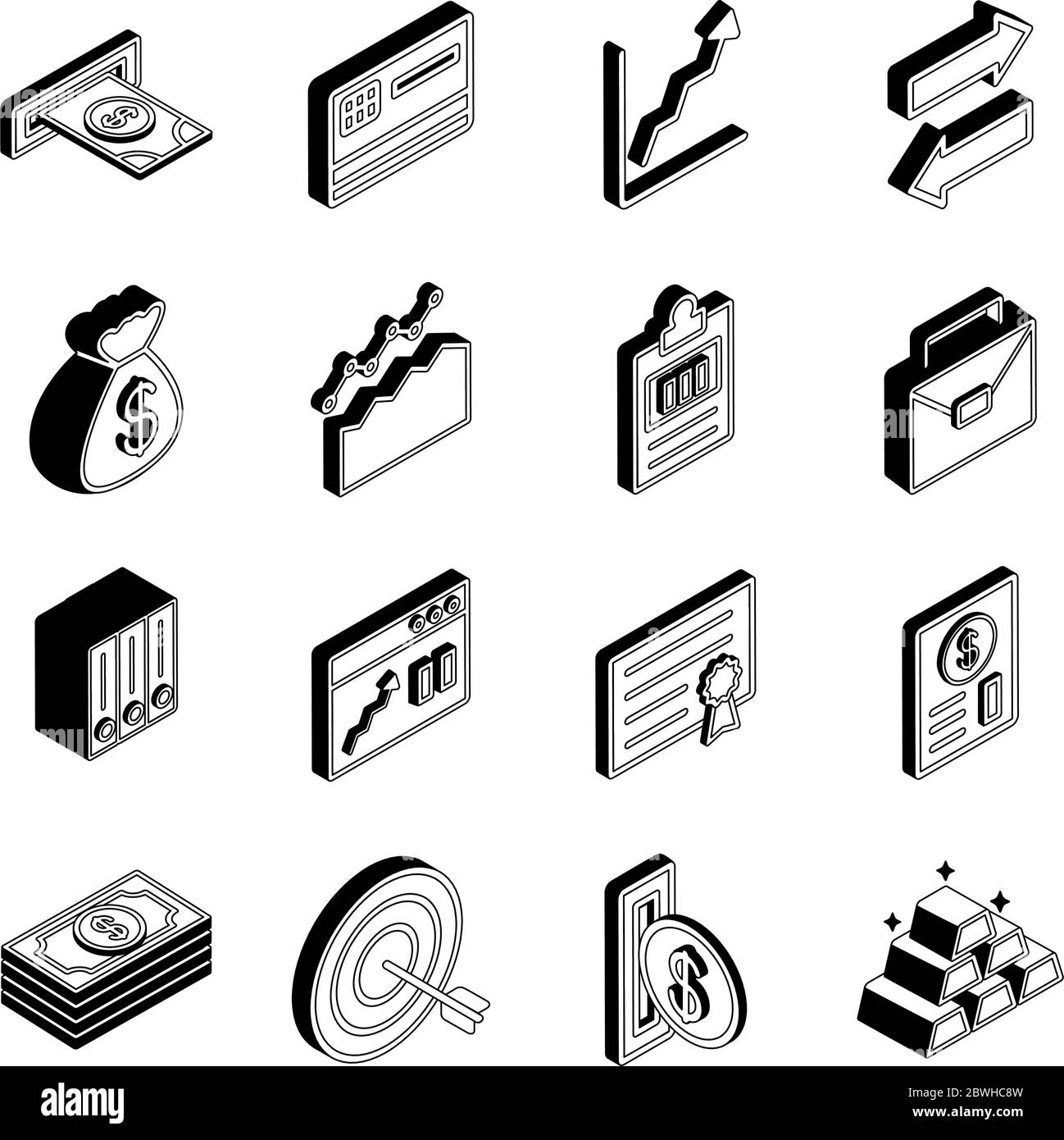 Money and financial isometric line style icon set vector design Stock ...