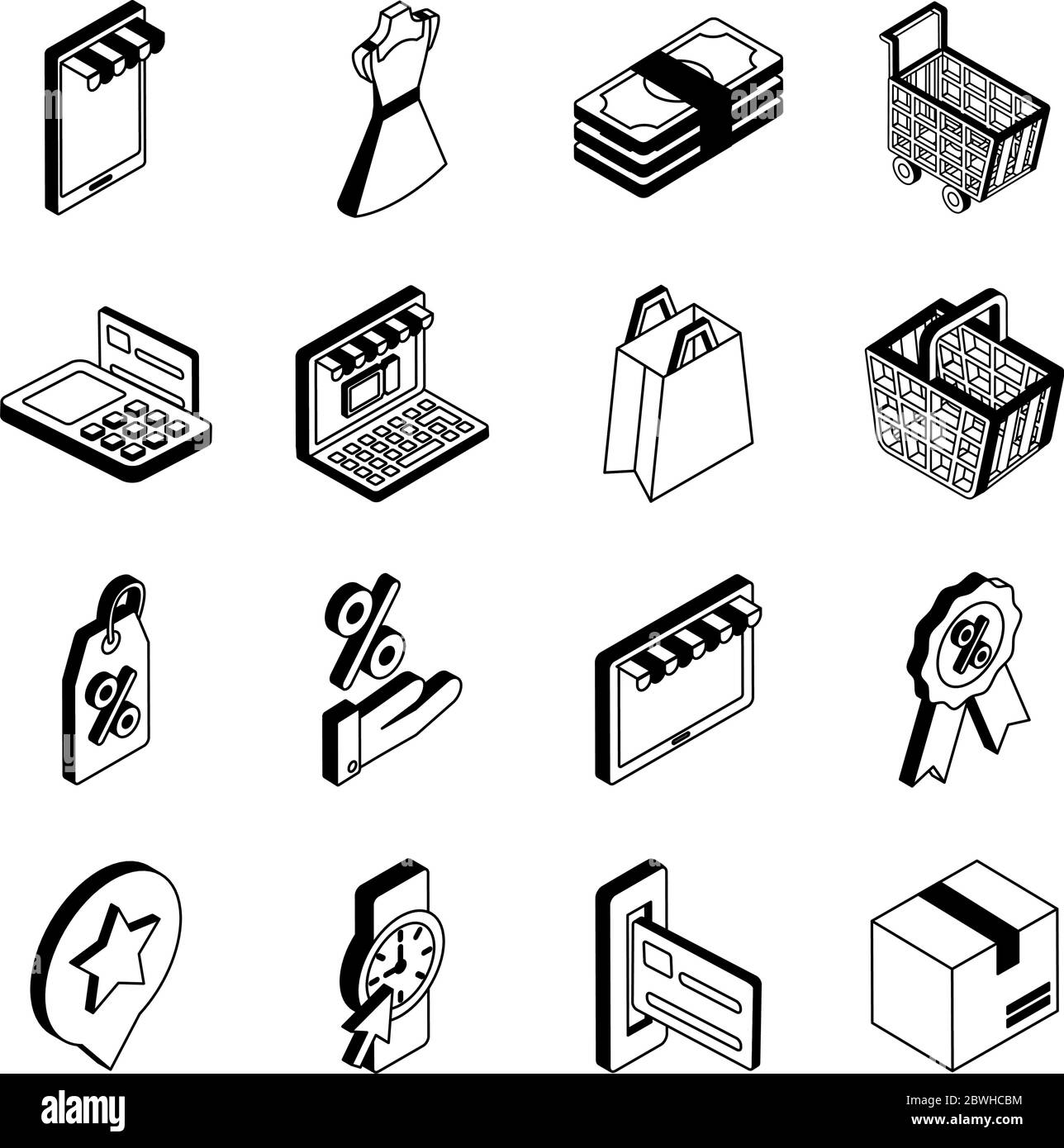 Shopping online isometric style icon set vector design Stock Vector ...