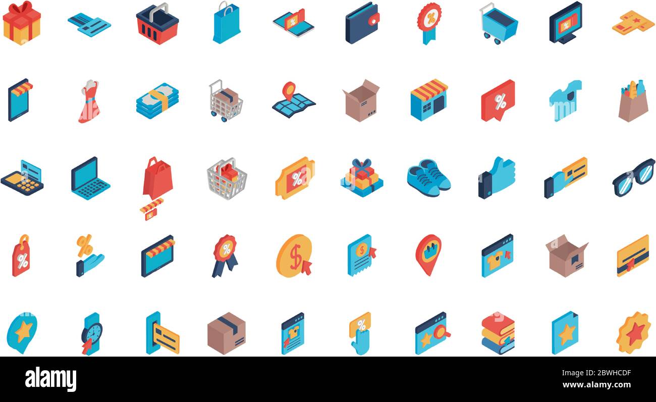 Shopping online isometric style icon set vector design Stock Vector ...