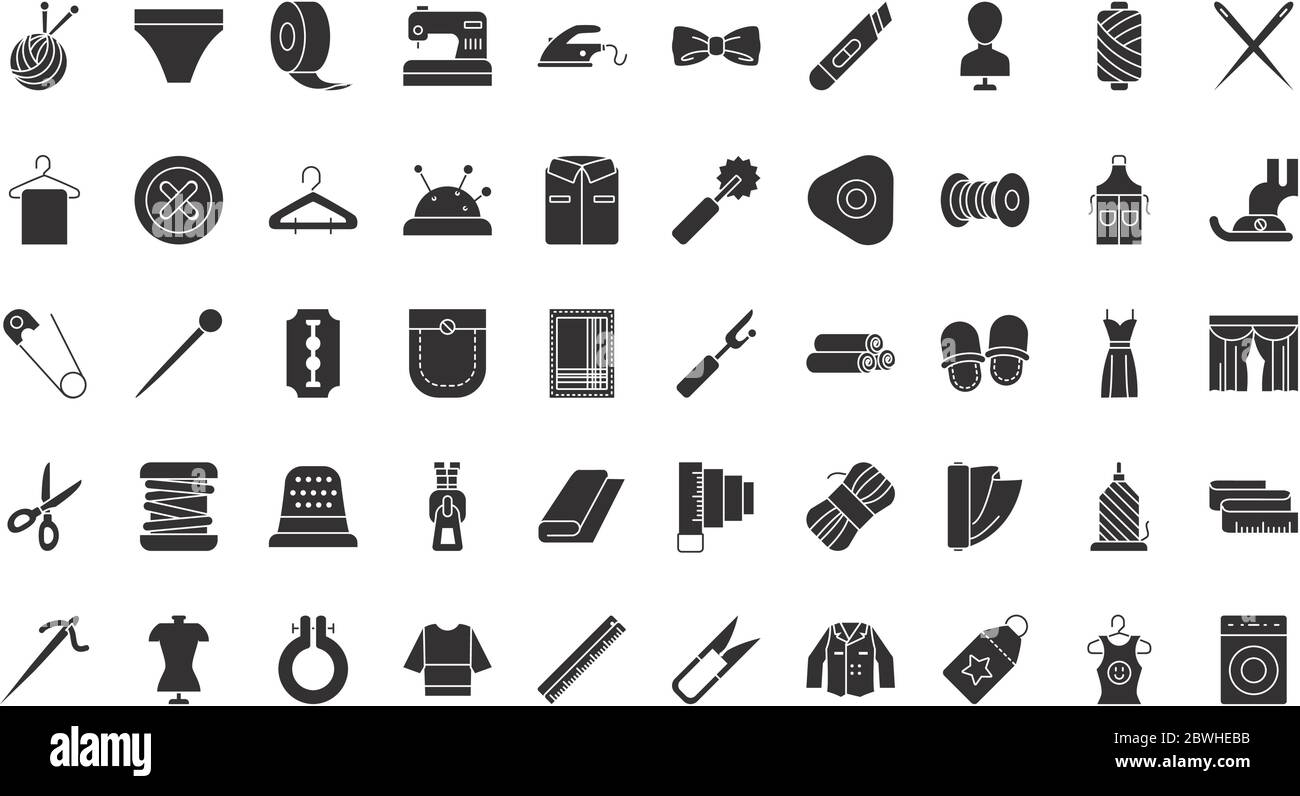 sewing icon set over white background, silhouette style, vector ...