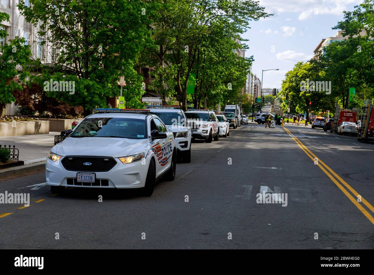 WASHINGTON D.C., USA - MAY 31, 2020: District of Columbia Metropolitan Police block road to White House during of protests against the death of George Floyd in Washington D.C. Stock Photo