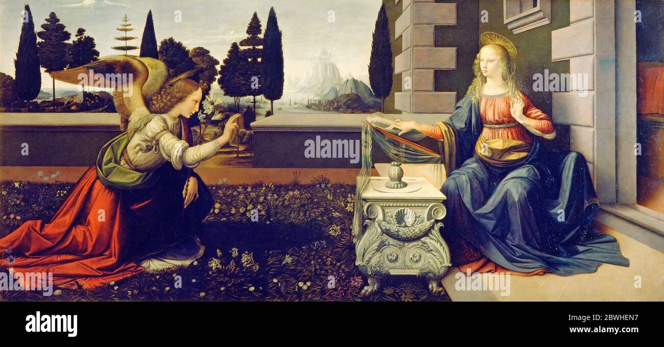 The Annunciation - Leonardo da Vinci, circa 1472 Stock Photo