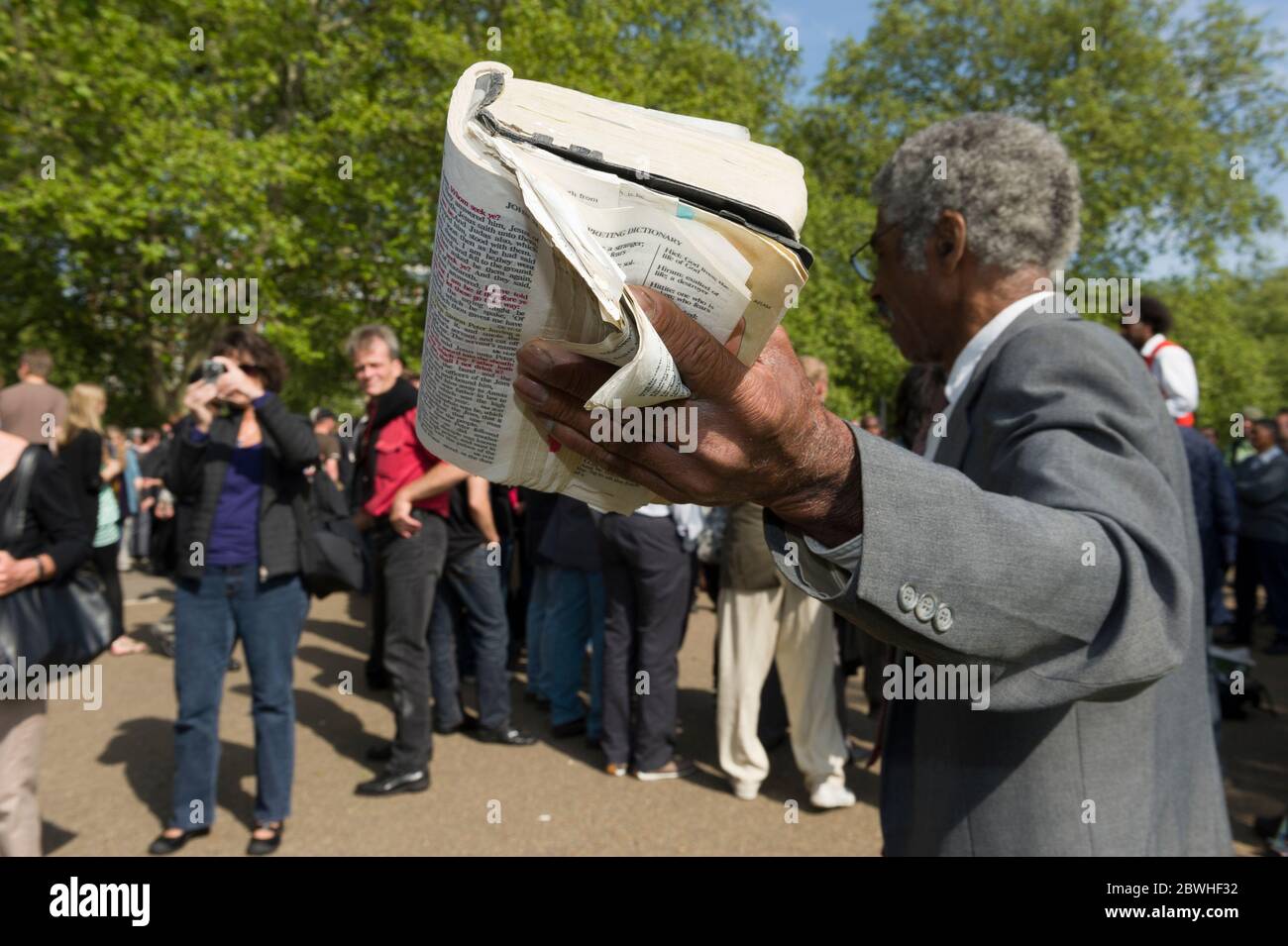 A christian preaching at Speakers' Corner which is situated near Marble