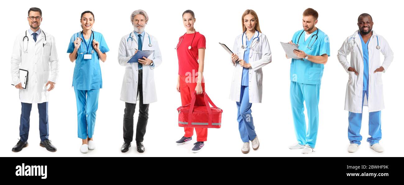Different doctors and nurses on white background Stock Photo Alamy