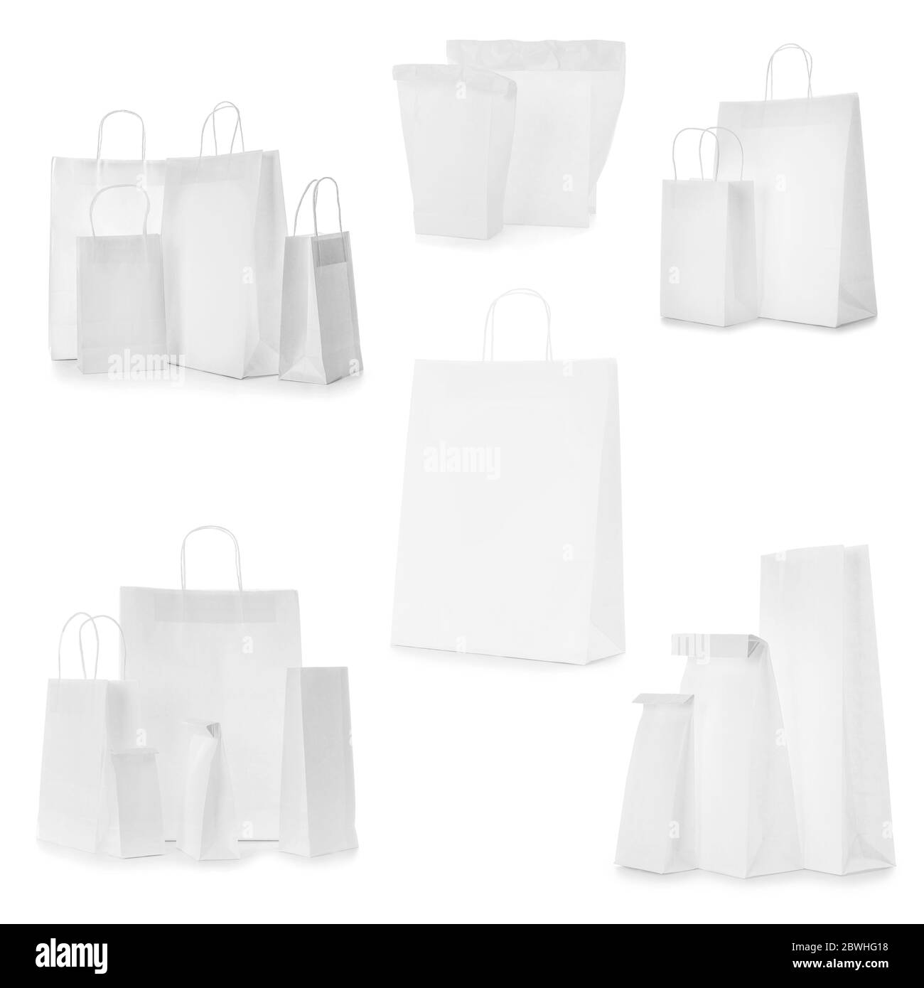 Set of blank paper bags on white background stock photo alamy