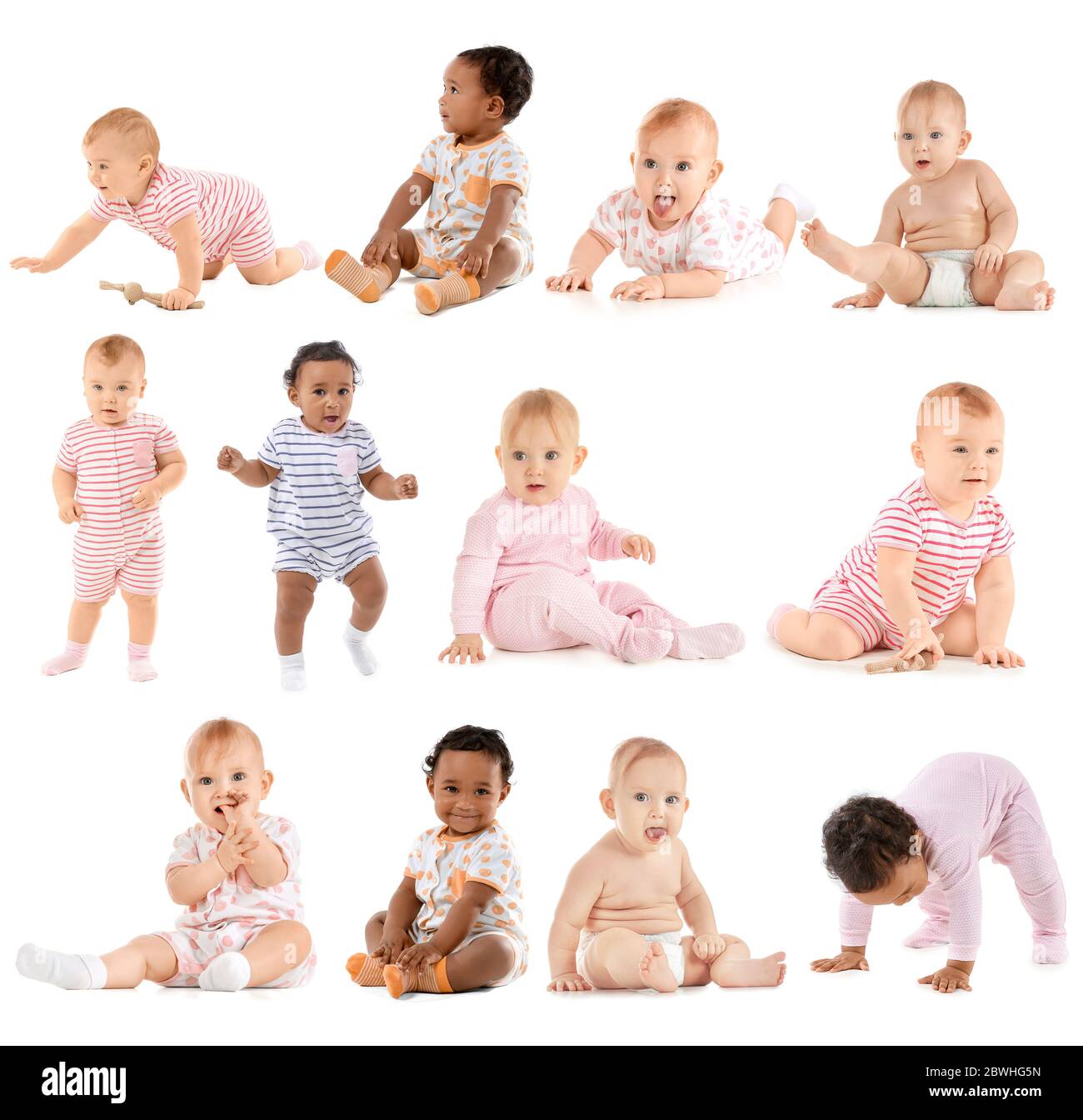 Collage With Cute Little Babies On White Background Stock Photo Alamy