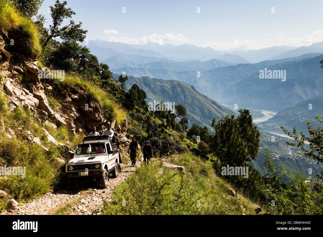 4wd, Indus valley from ancient battle field Pirsar(Aornos fortress) trekking,Bisham, Shangla, Khyber Pakhtunkhwa Province, Pakistan, South Asia, Asia Stock Photo