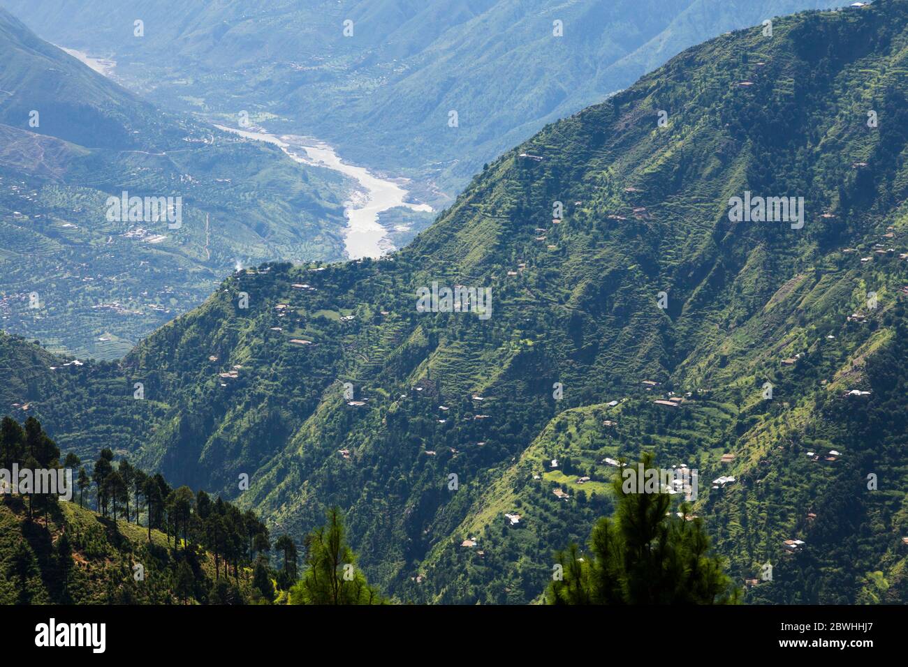 Indus valley from ancient battle field Pirsar(Aornos fortress) trekking,Bisham, Shangla, Khyber Pakhtunkhwa Province, Pakistan, South Asia, Asia Stock Photo