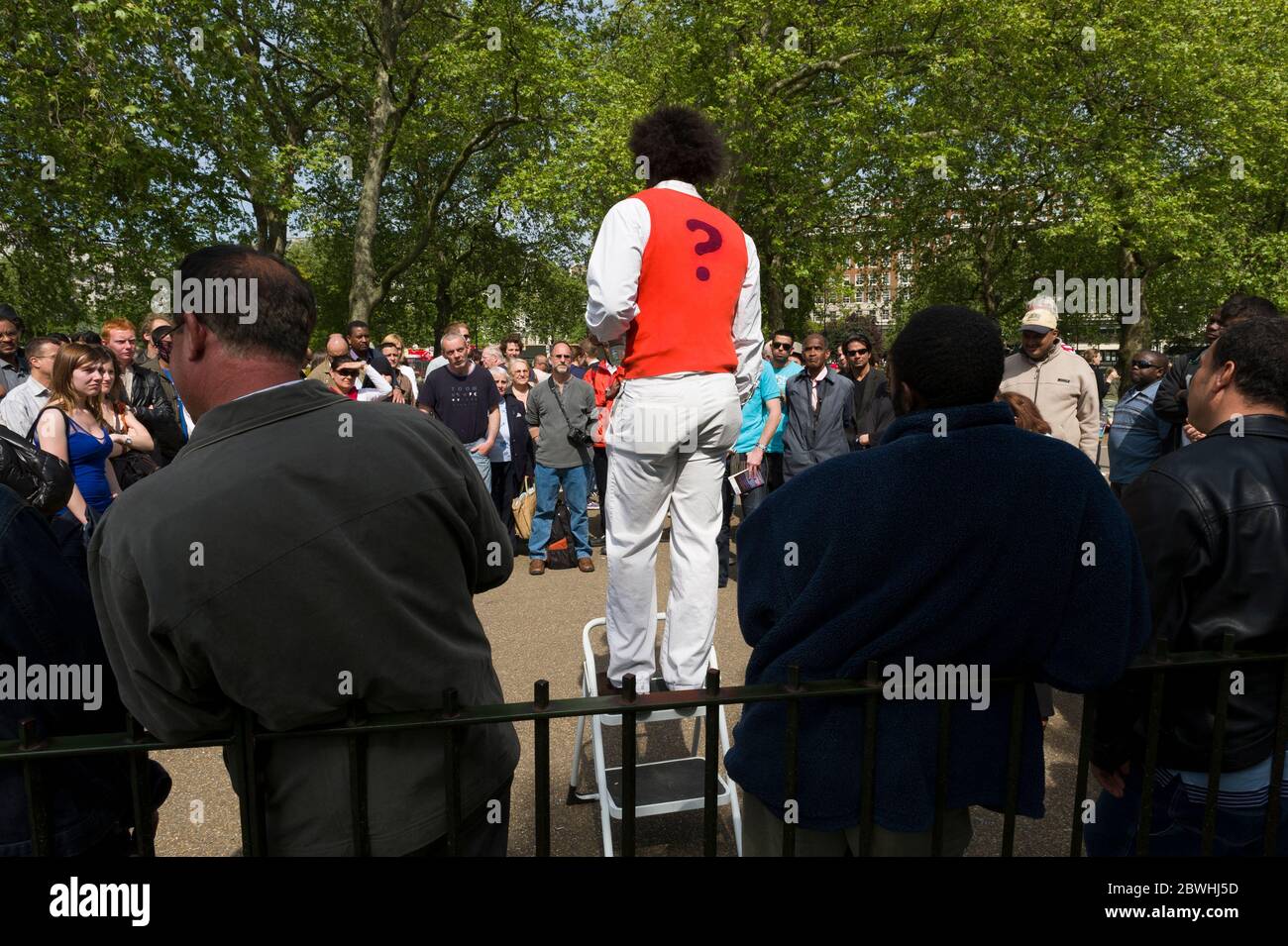 A speaker at Speakers' Corner which is situated near Marble Arch in the