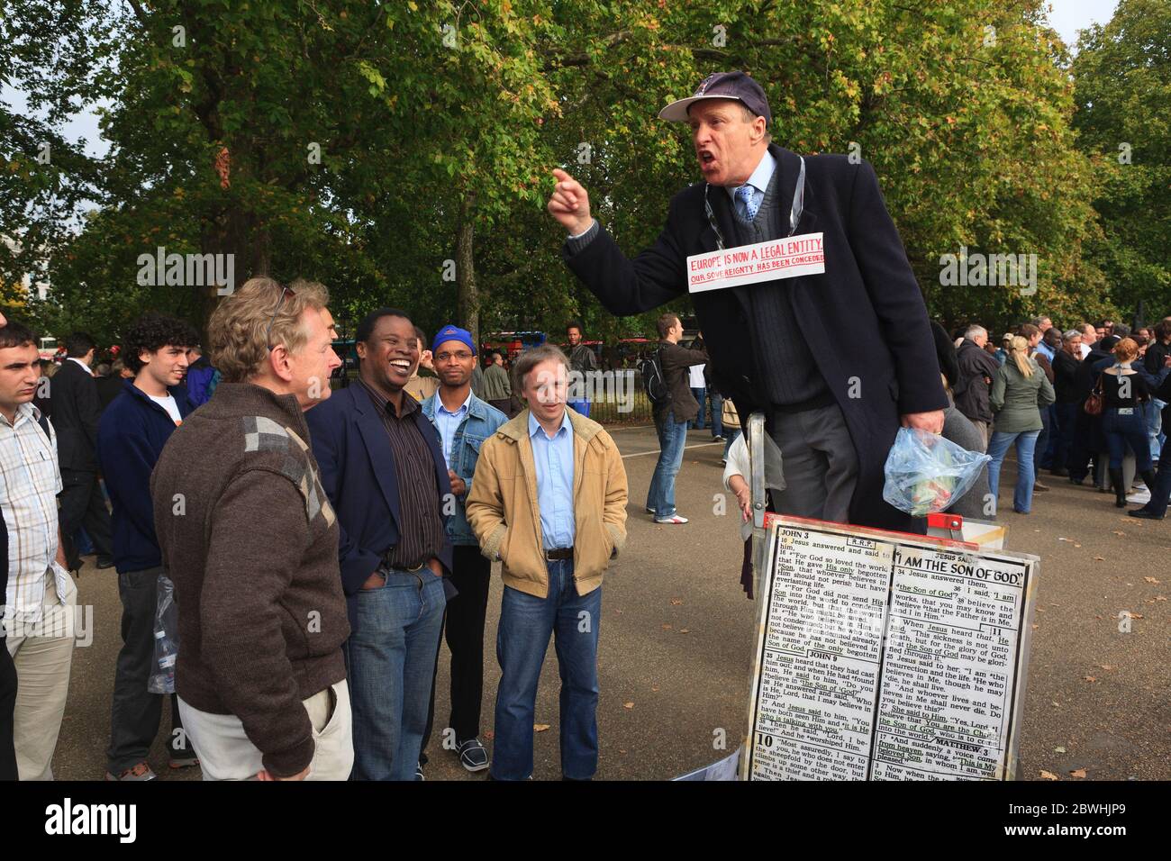 A christian preaching at Speakers' Corner which is situated near Marble