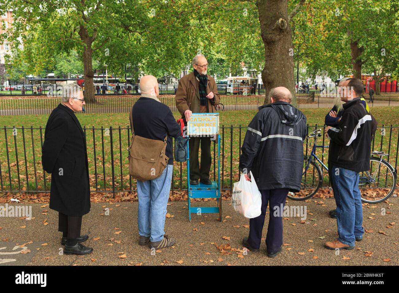 A christian preaching at Speakers' Corner which is situated near Marble