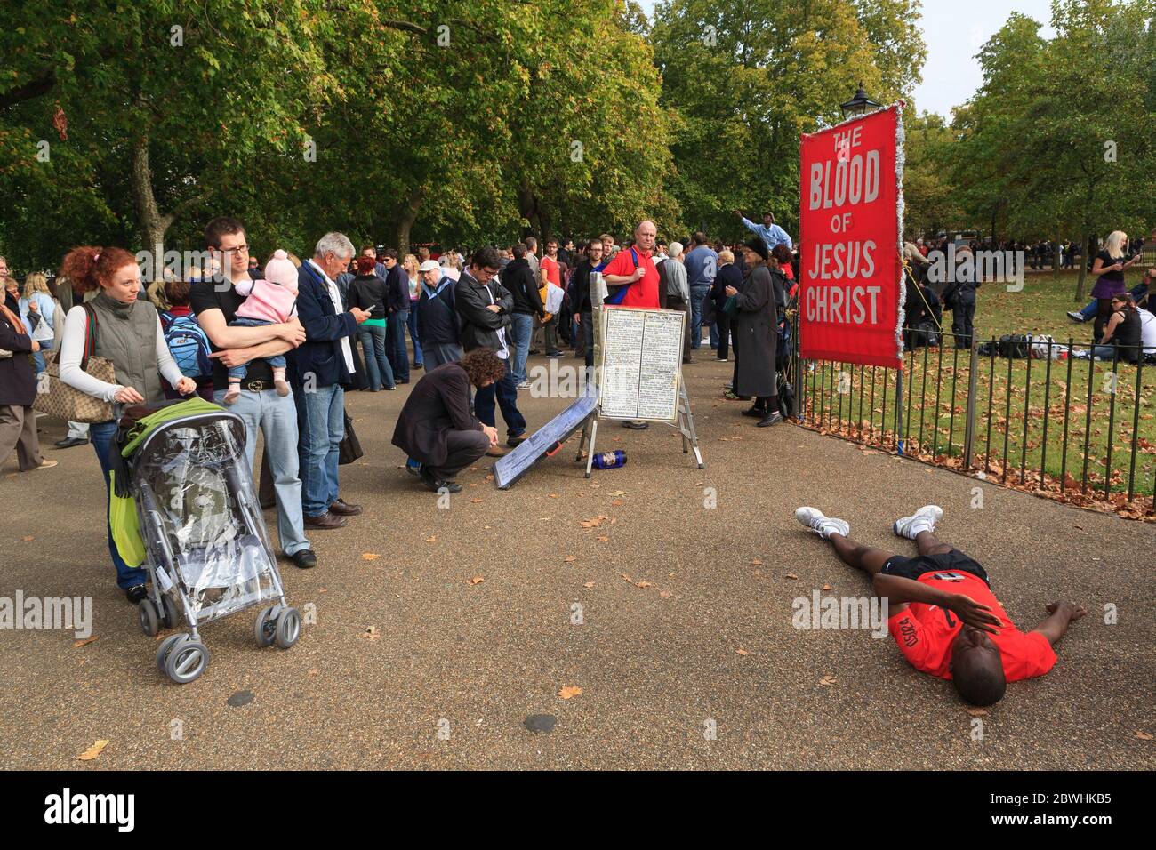 A christian preaching at Speakers' Corner which is situated near Marble