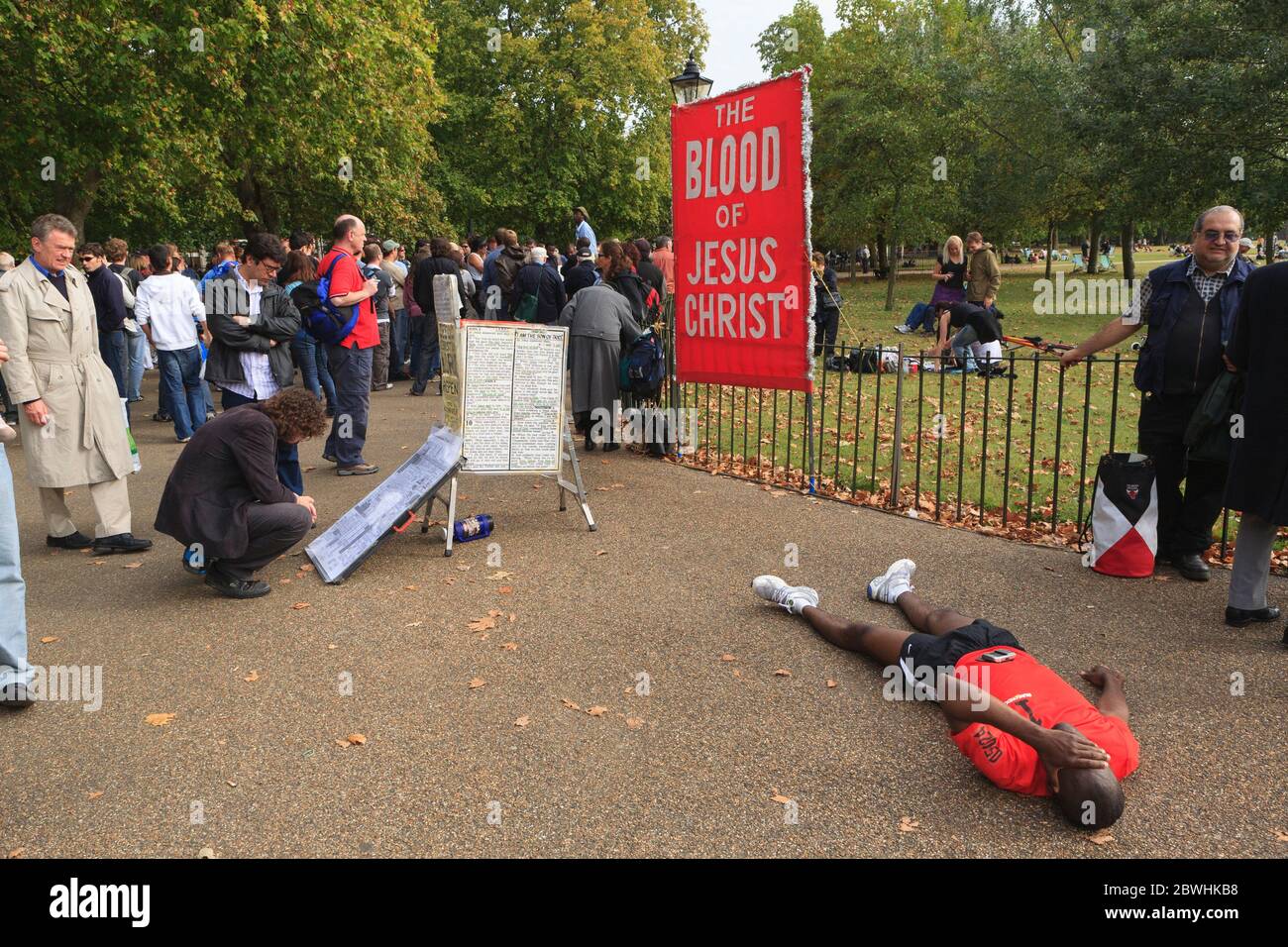 A christian preaching at Speakers' Corner which is situated near Marble