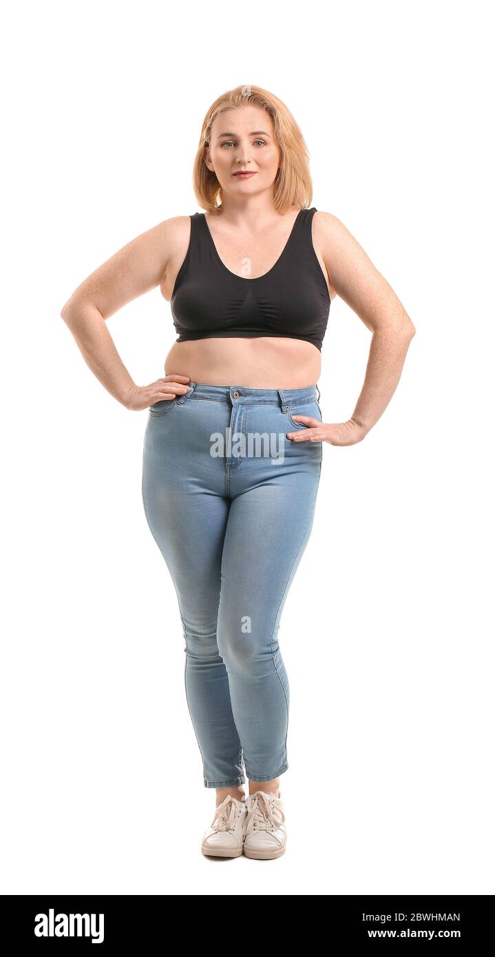 Overweight Woman On White Background Stock Photo Alamy