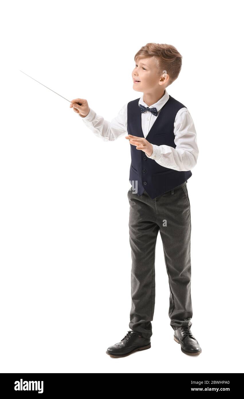 Little conductor on white background Stock Photo Alamy