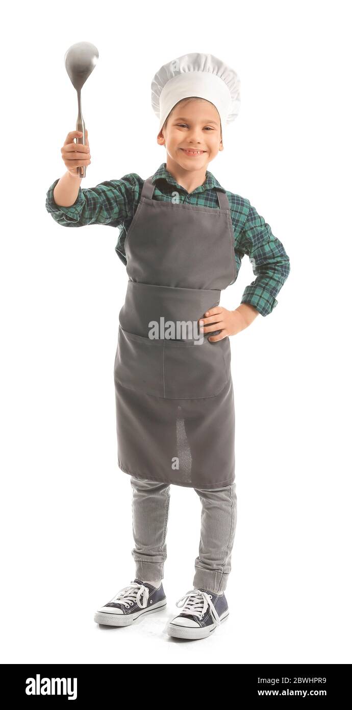 Portrait of little chef on white background Stock Photo - Alamy