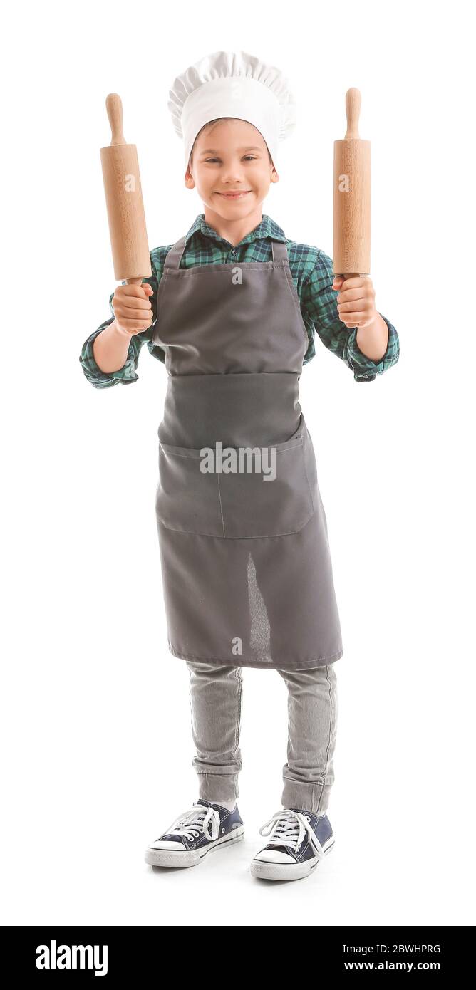 Portrait of little chef on white background Stock Photo - Alamy