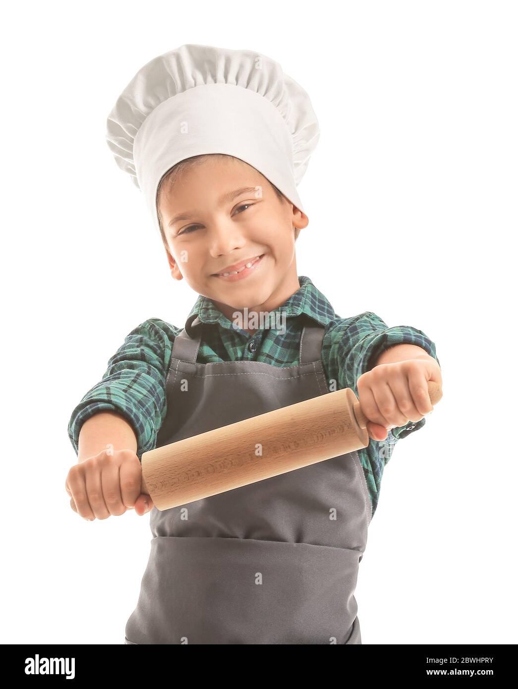 Portrait of little chef on white background Stock Photo - Alamy
