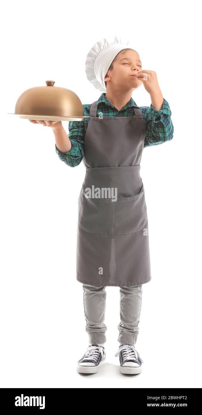 Portrait of little chef on white background Stock Photo - Alamy