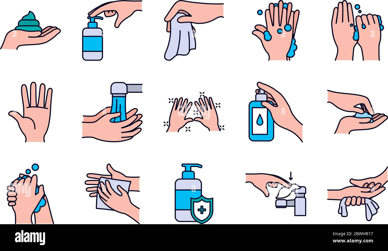 paper tissue and handwashing icon set over white background, line and ...