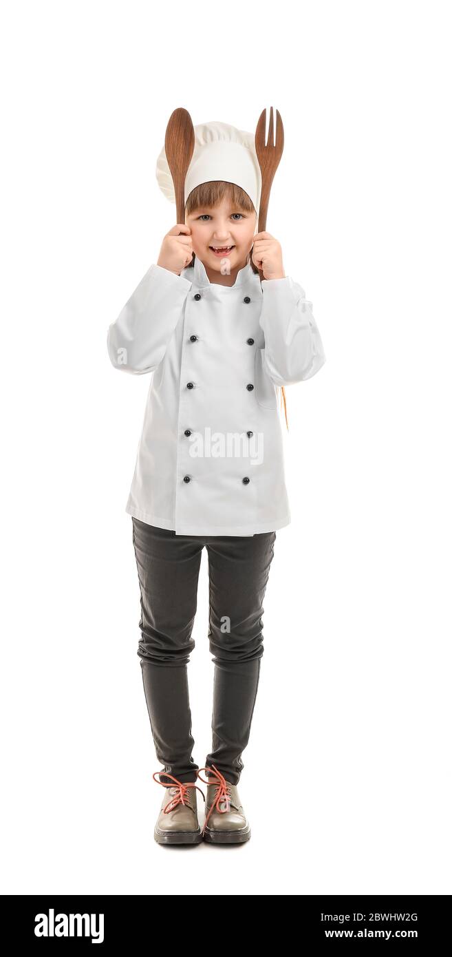 Cute little chef on white background Stock Photo - Alamy