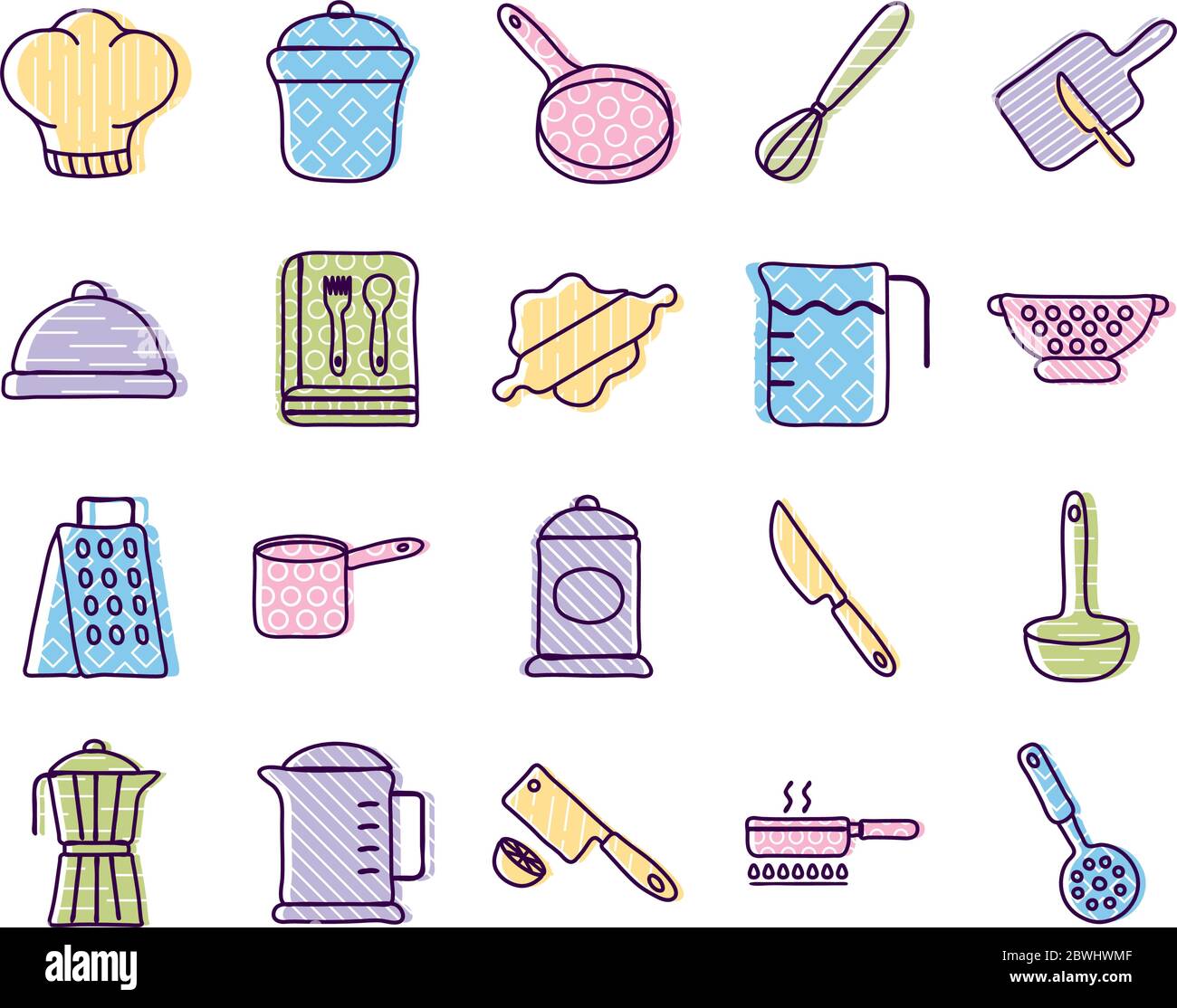 Cook and kitchen line and fill style icon set vector design Stock ...