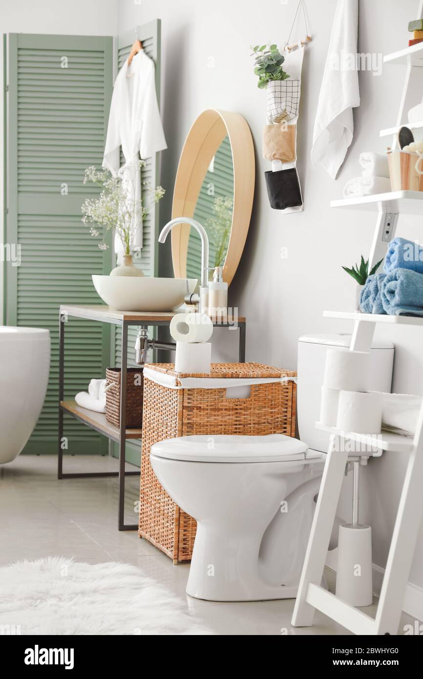 Stylish interior of modern bathroom with toilet bowl Stock Photo - Alamy