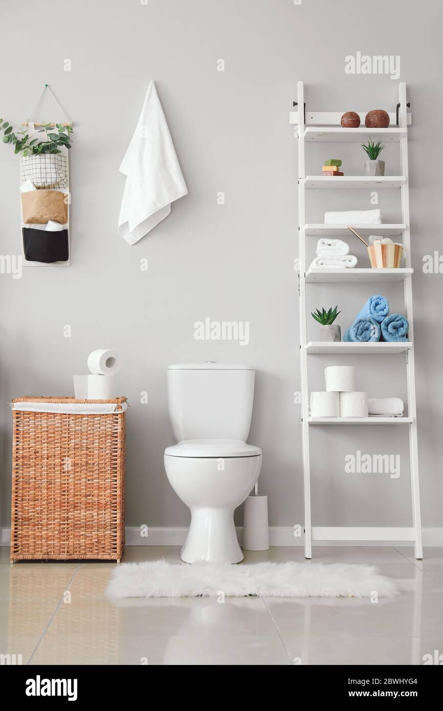 Stylish interior of modern bathroom with toilet bowl Stock Photo - Alamy
