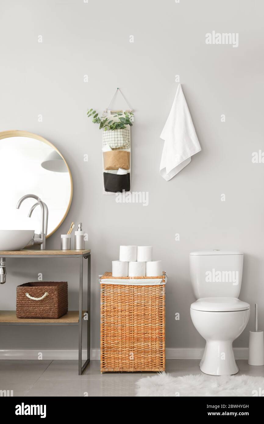 Stylish interior of modern bathroom with toilet bowl Stock Photo - Alamy