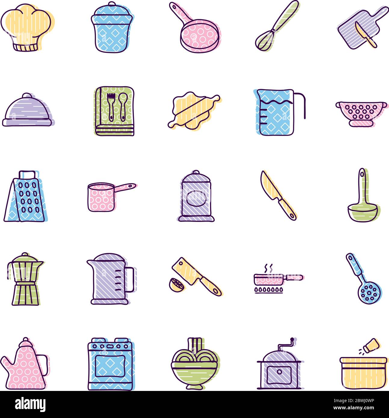 Cook and kitchen line and fill style icon set vector design Stock ...
