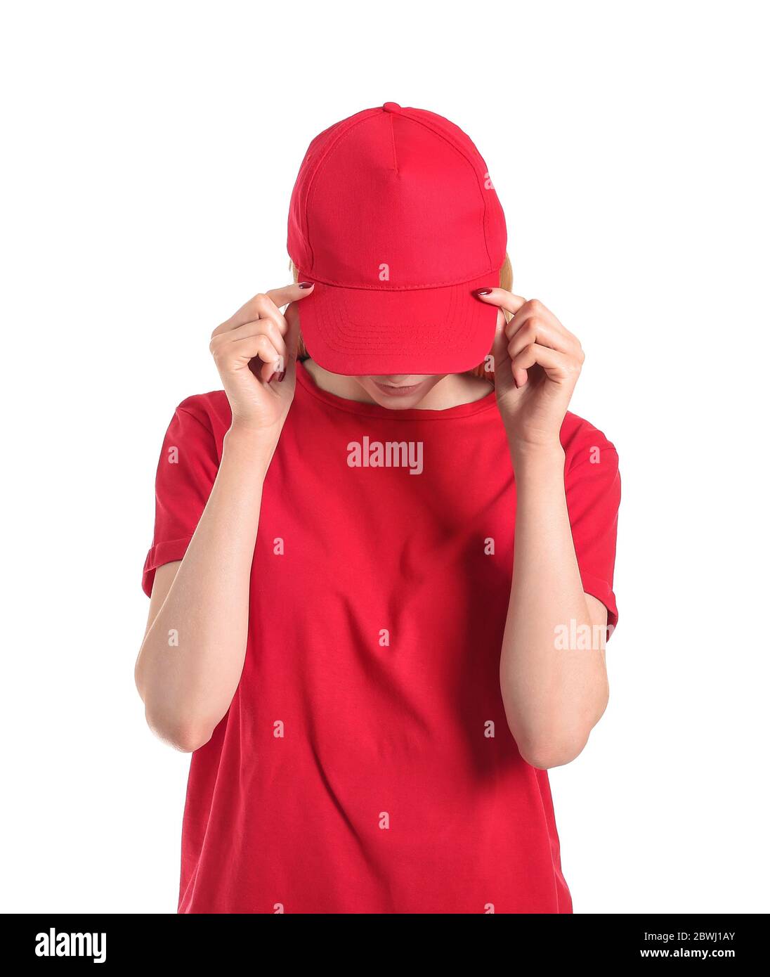 Woman wearing red baseball cap hi-res stock photography and images - Alamy