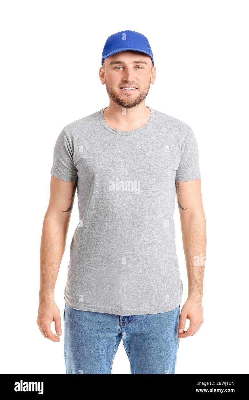 Man wearing baseball cap Cut Out Stock Images & Pictures - Alamy