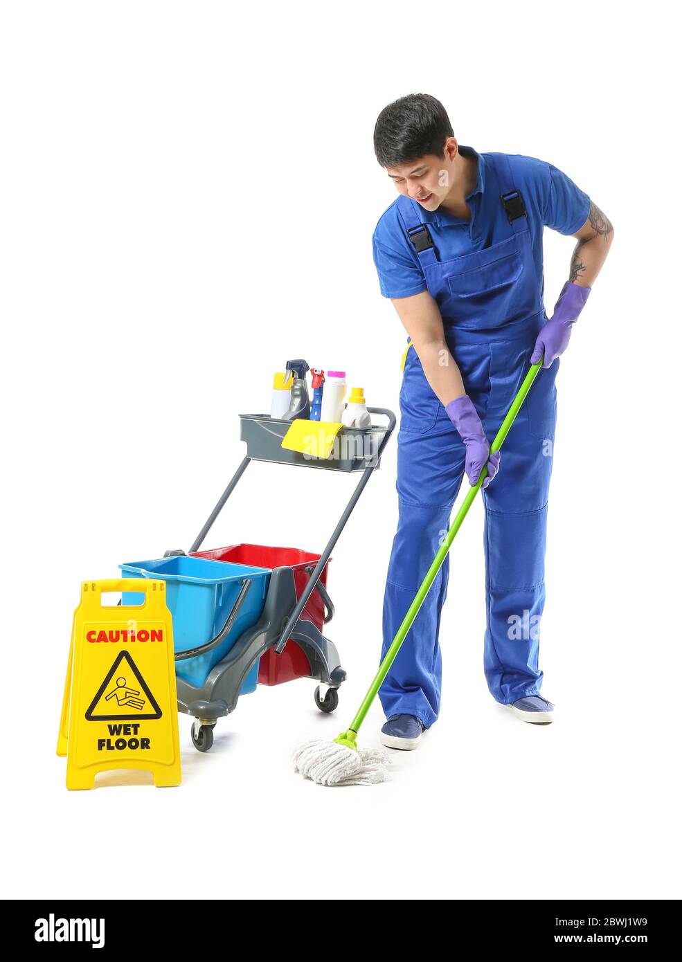 Male Janitor With Cleaning Supplies On White Background Stock Photo Alamy Male Janitor With Cleaning Supplies On White Background Stock Photo Alamy