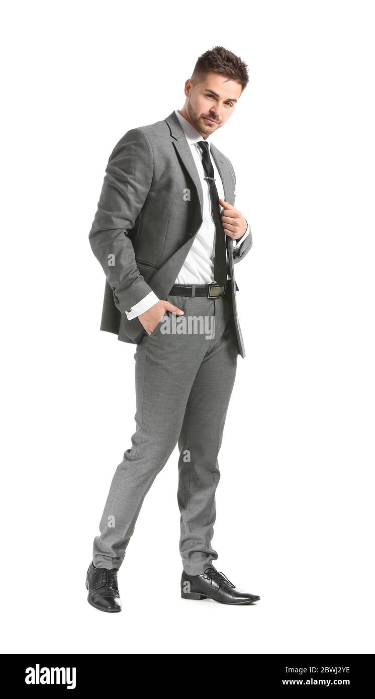 Man in classic grey suit Cut Out Stock Images & Pictures - Alamy