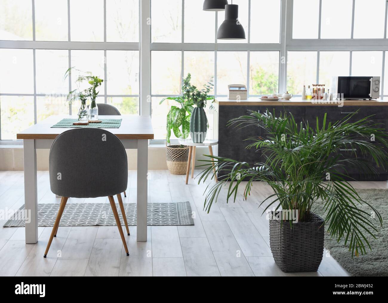 Interior of modern stylish dining room with floral decor Stock Photo ...