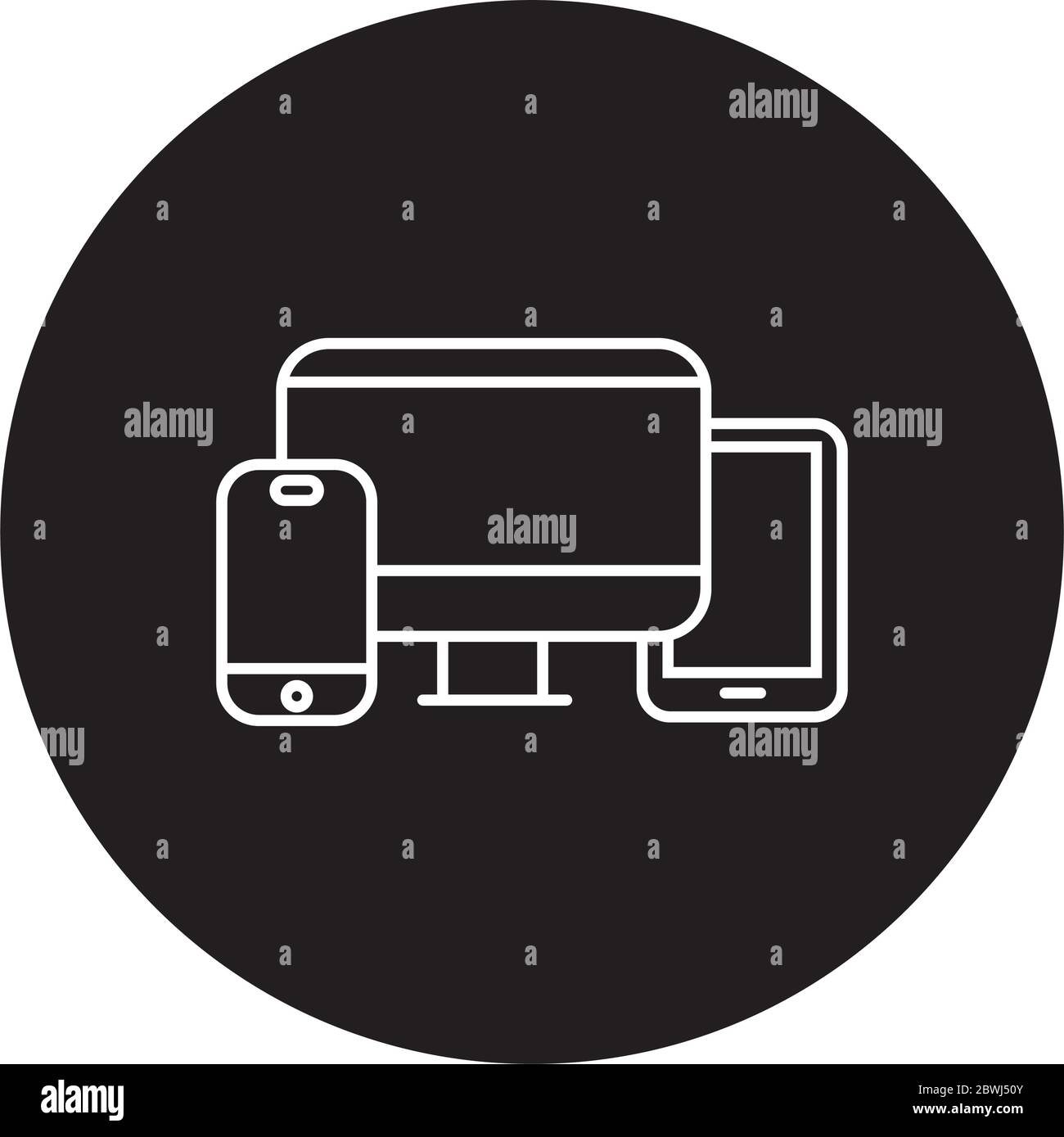 desktop and smartphone with tablet block and line style icon Stock ...