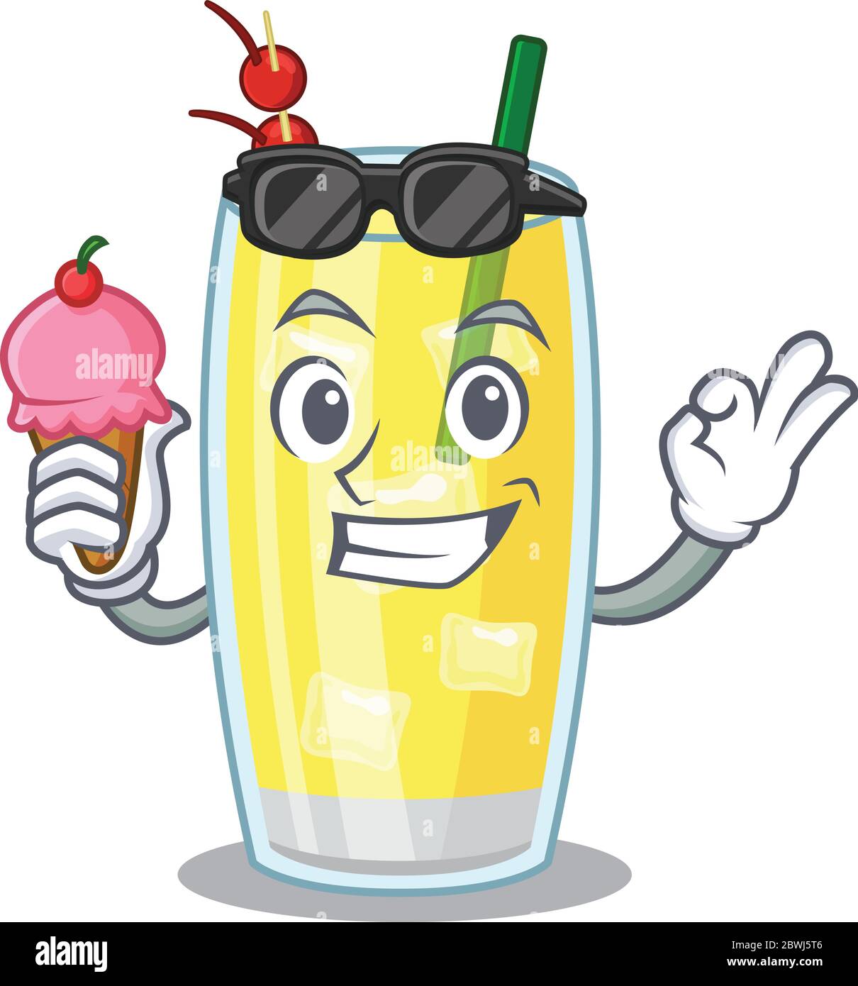 A Cartoon Drawing Of Pina Colada Cocktail Holding Cone Ice Cream Stock Vector Image Art Alamy