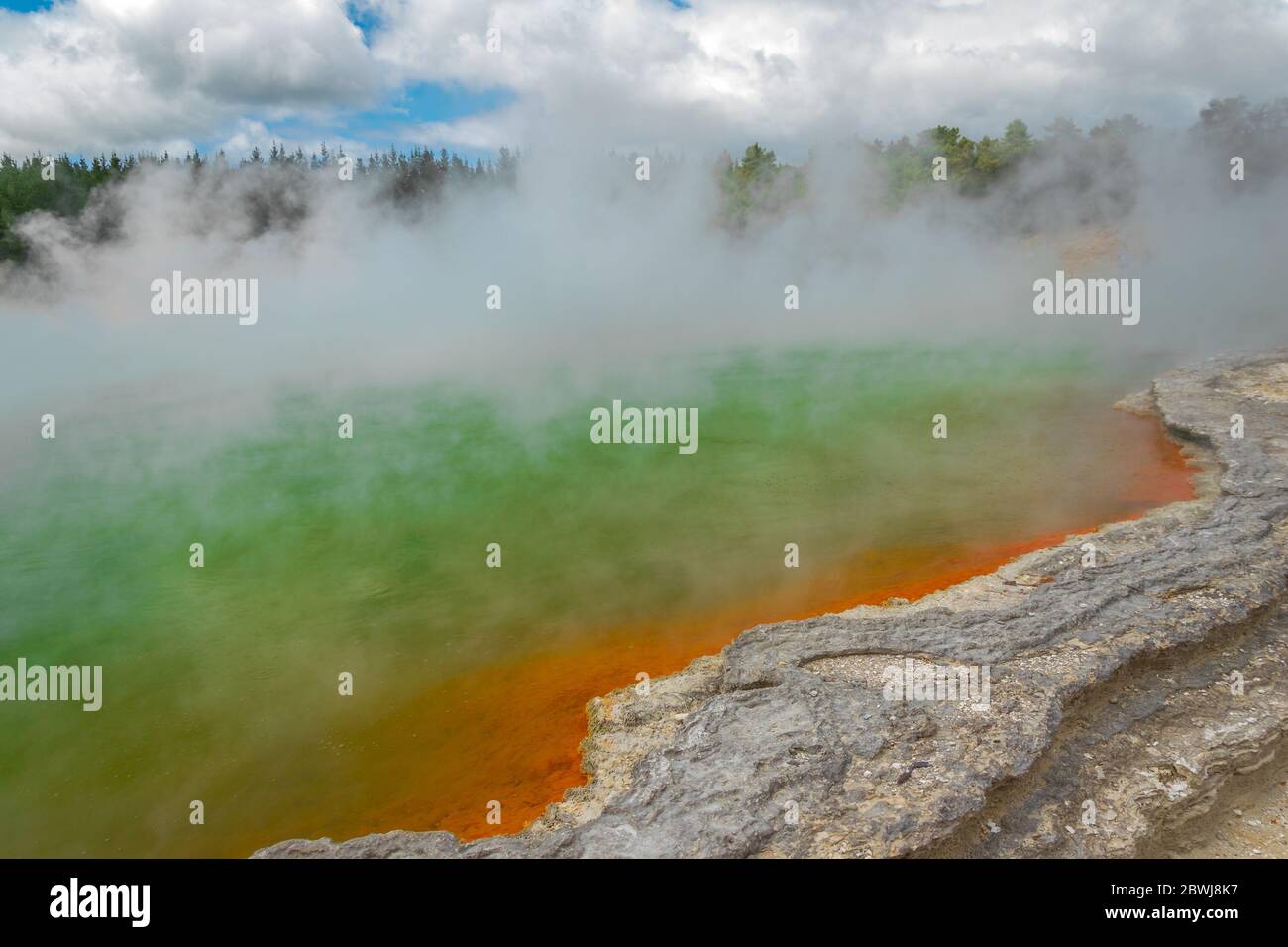 Smoke in Waiotapu Geothermal park, New Zealand Stock Photo