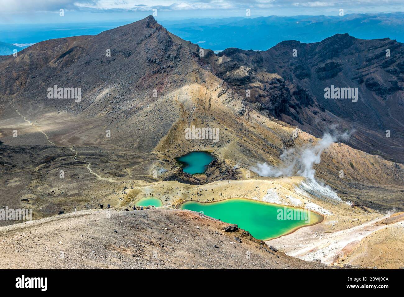 Emerald lakes are volcanic lakes on top of the tongariro volcanic massive, Tongariro crossing, New Zealand Stock Photo