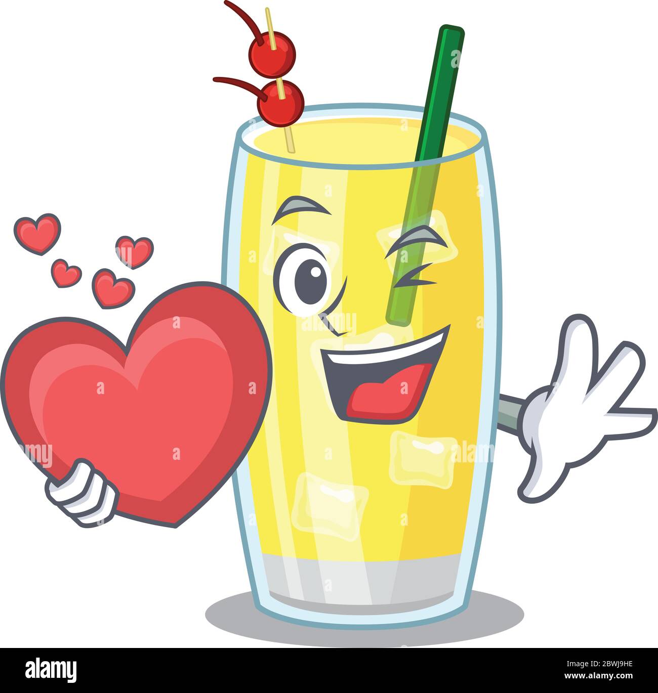A sweet pina colada cocktail cartoon character style holding a big ...