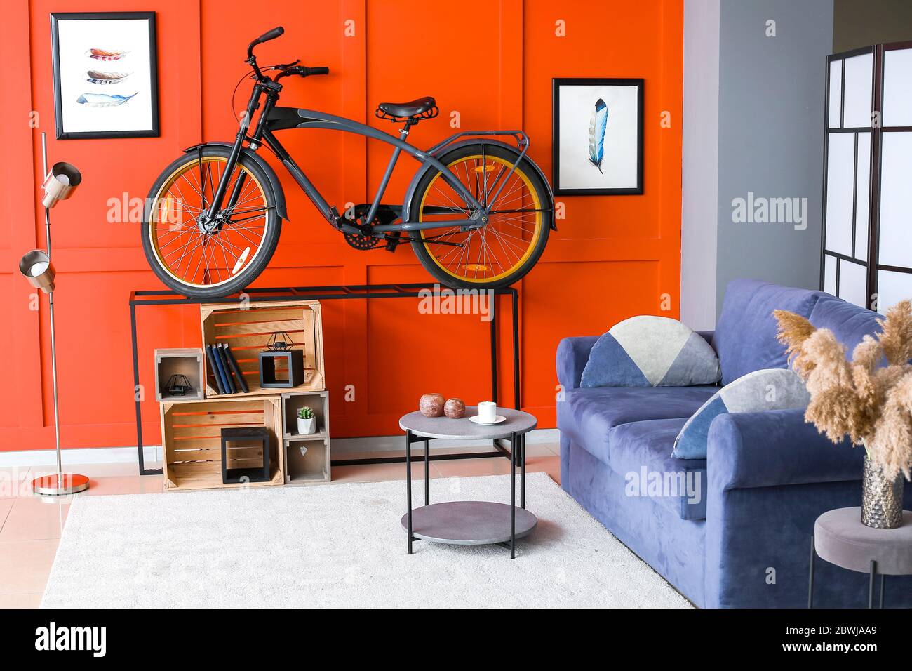 Interior of modern room with bicycle Stock Photo - Alamy