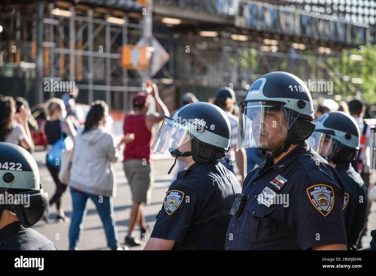 New York, United States. 31st May, 2020. Police officers look on as ...