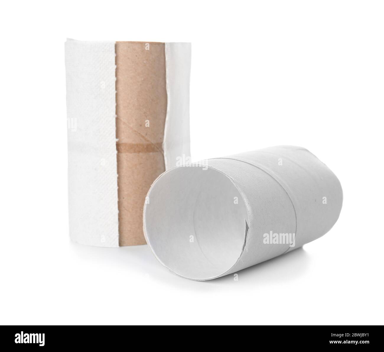 Cardboard Tubes For Toilet Paper On White Background Stock Photo Alamy