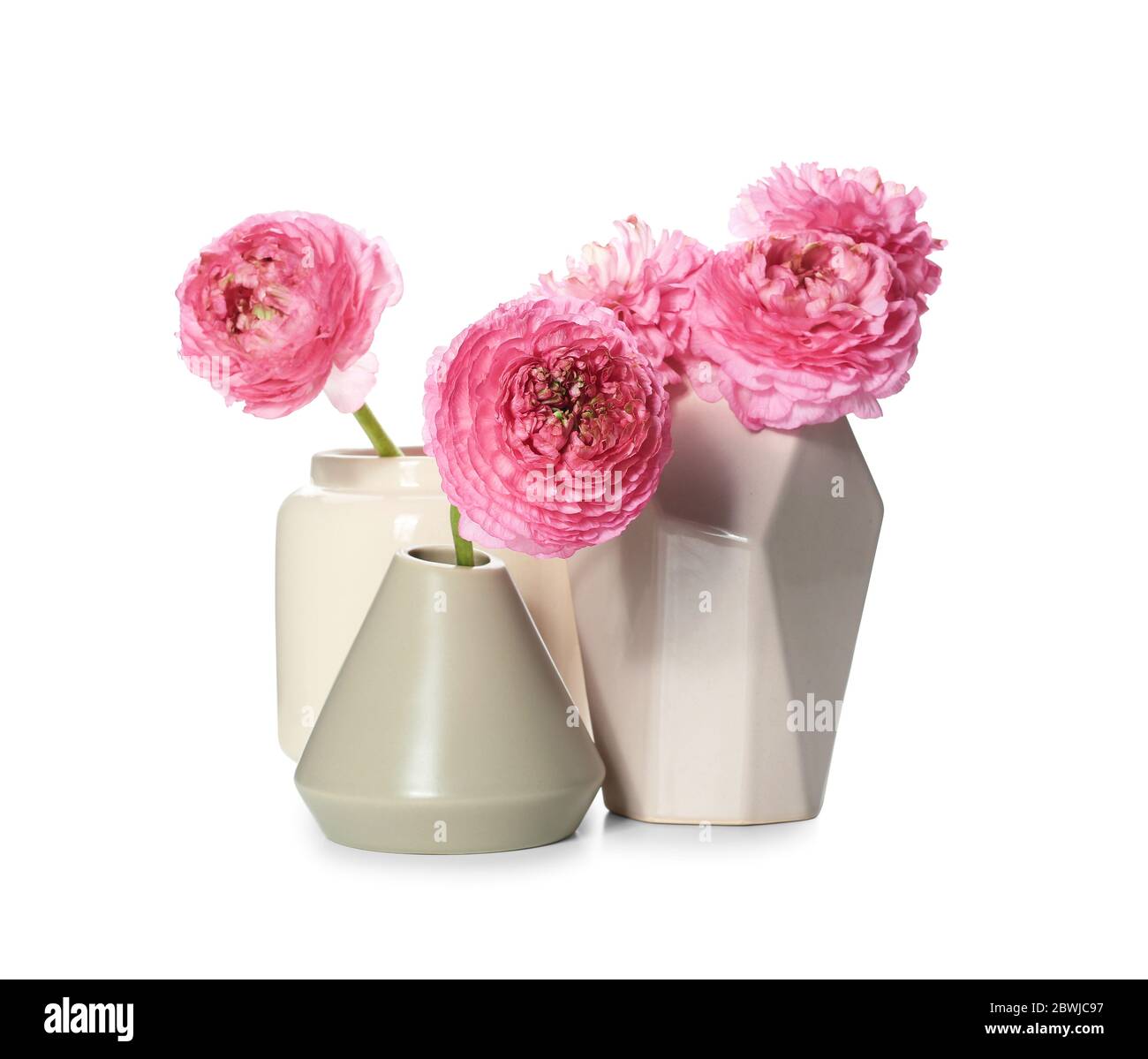 Different vases with flowers on white background Stock Photo - Alamy
