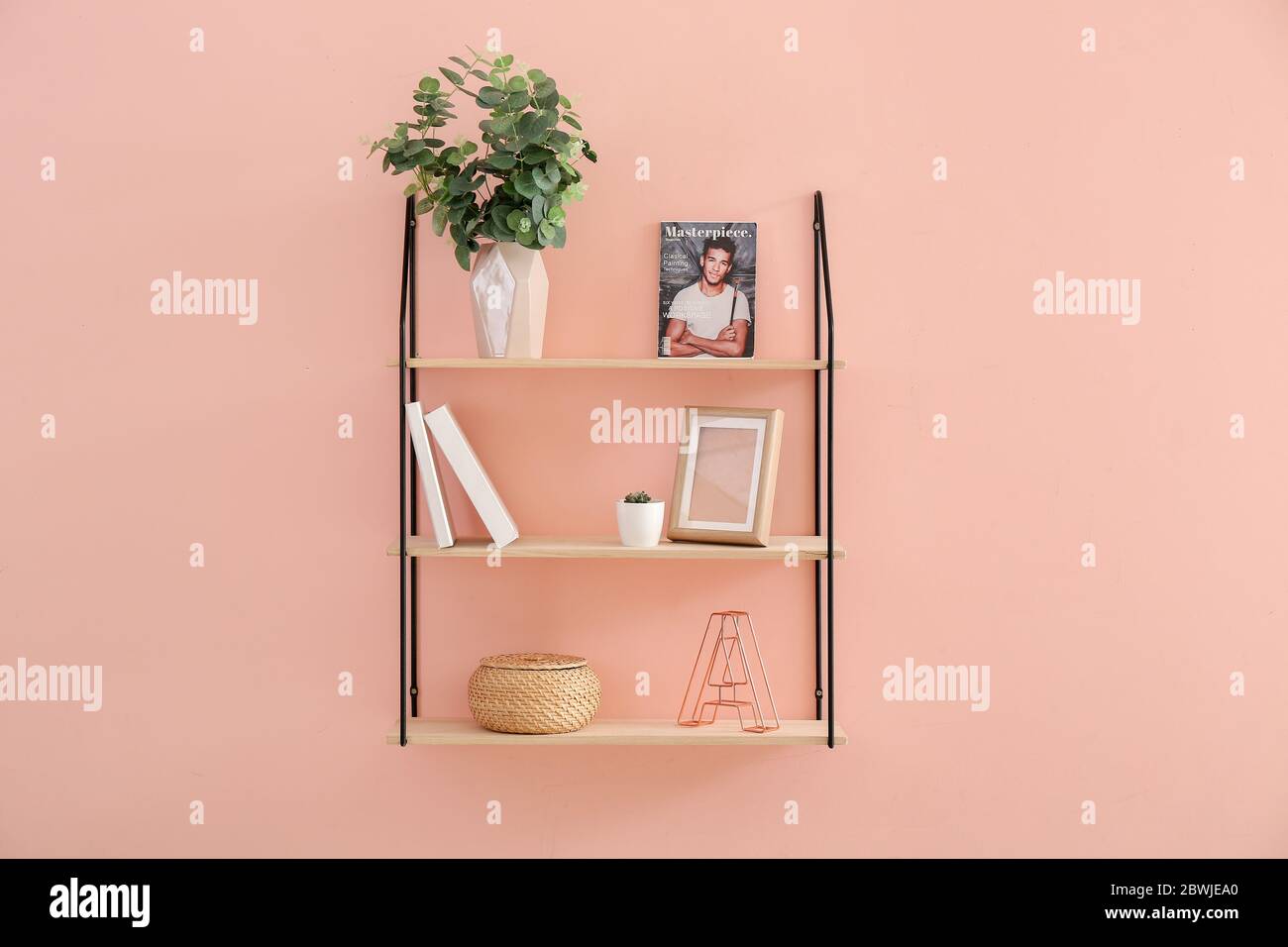 Modern shelves hanging on wall Stock Photo Alamy